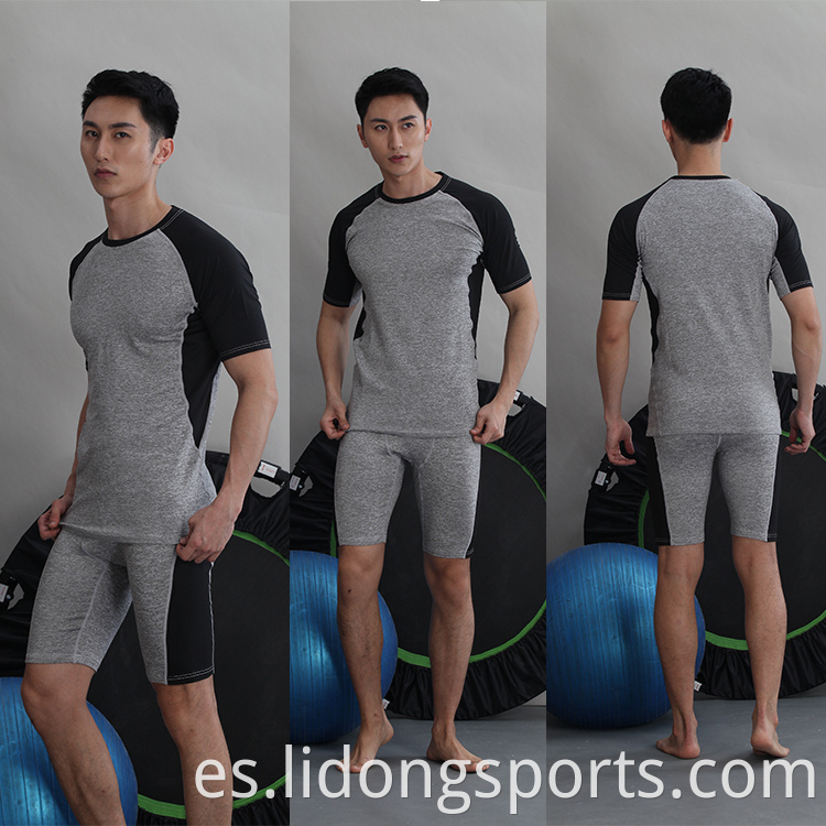 Lidong al por mayor transpirable seca rápida seca corta camiseta/hombre ropa de gimnasio fitness deportivo